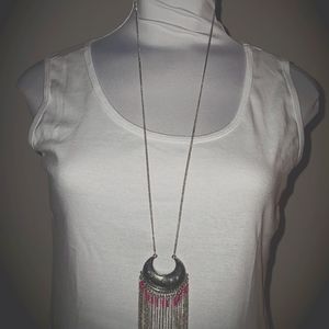 Silver & Pink Necklace w/Earrings